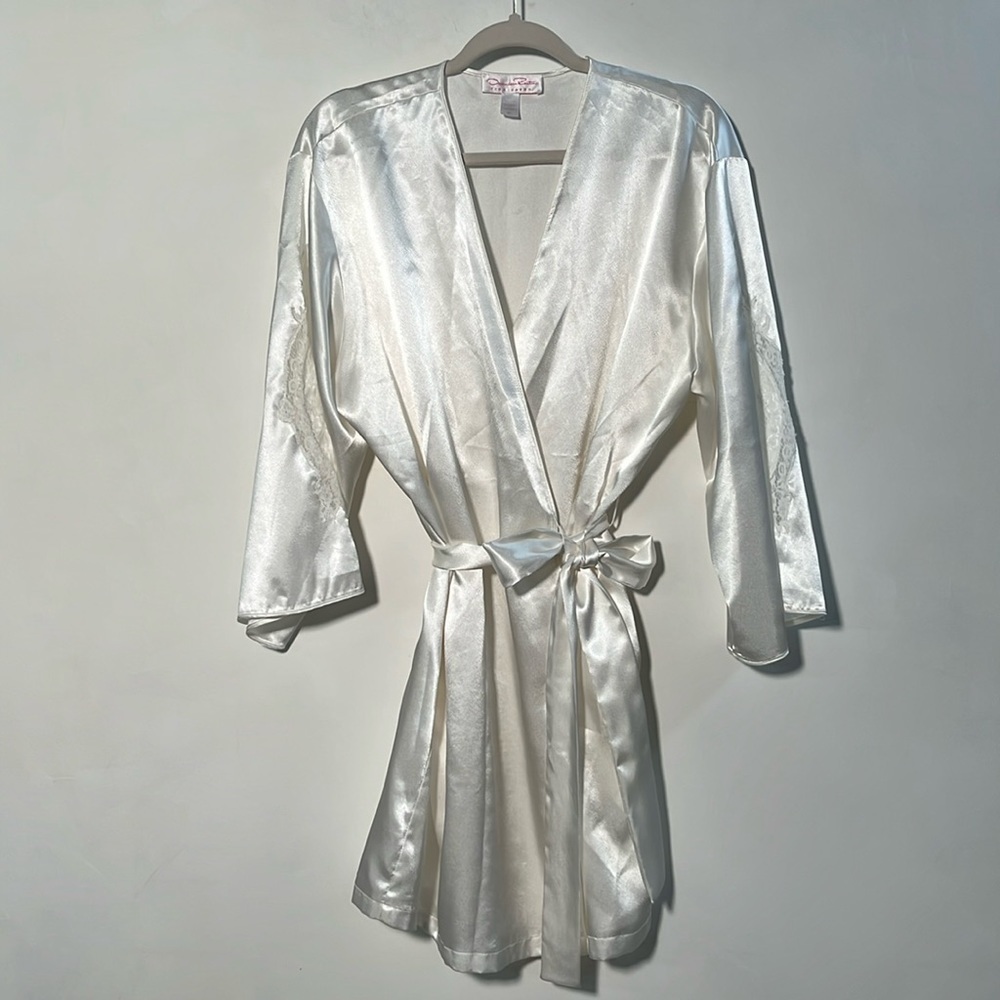 OSCAR de la RENTA Pink Label Bridal Romantic Ivory Satin Lace SLV Robe SZ XL